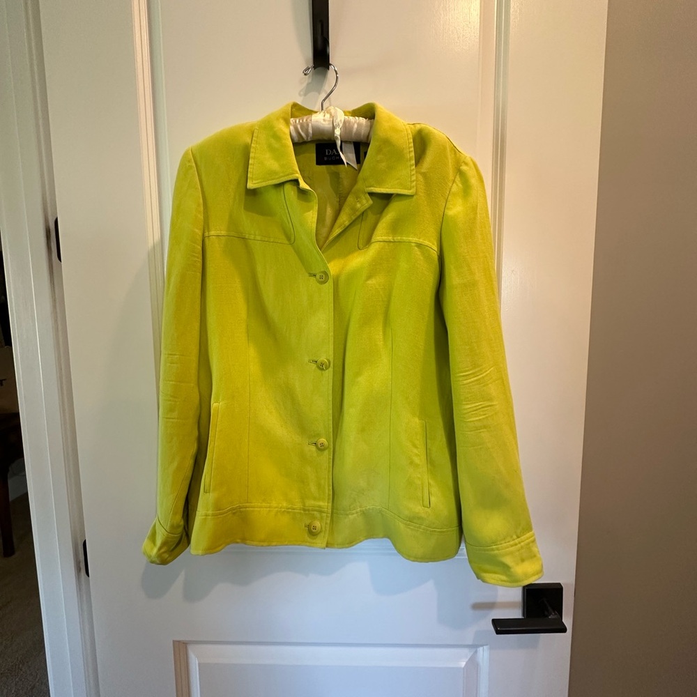 Dana Buchman Like New Neiman Marcus Linen Citron Yellow Green Women's Jacket VTG